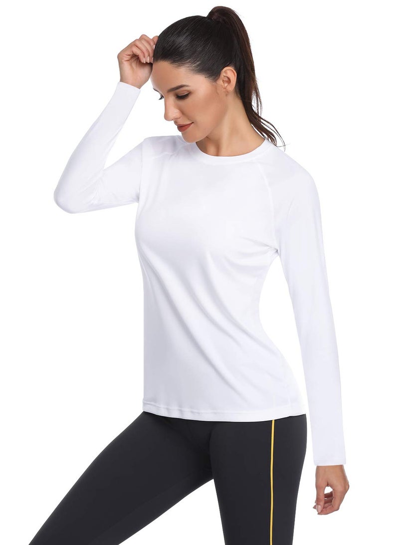 HISKYWIN Women's UPF 50+ Sun Protection Long/Short Sleeve Outdoor T-Shirt Athletic Top Rashguards HF109-White-L - Image 1